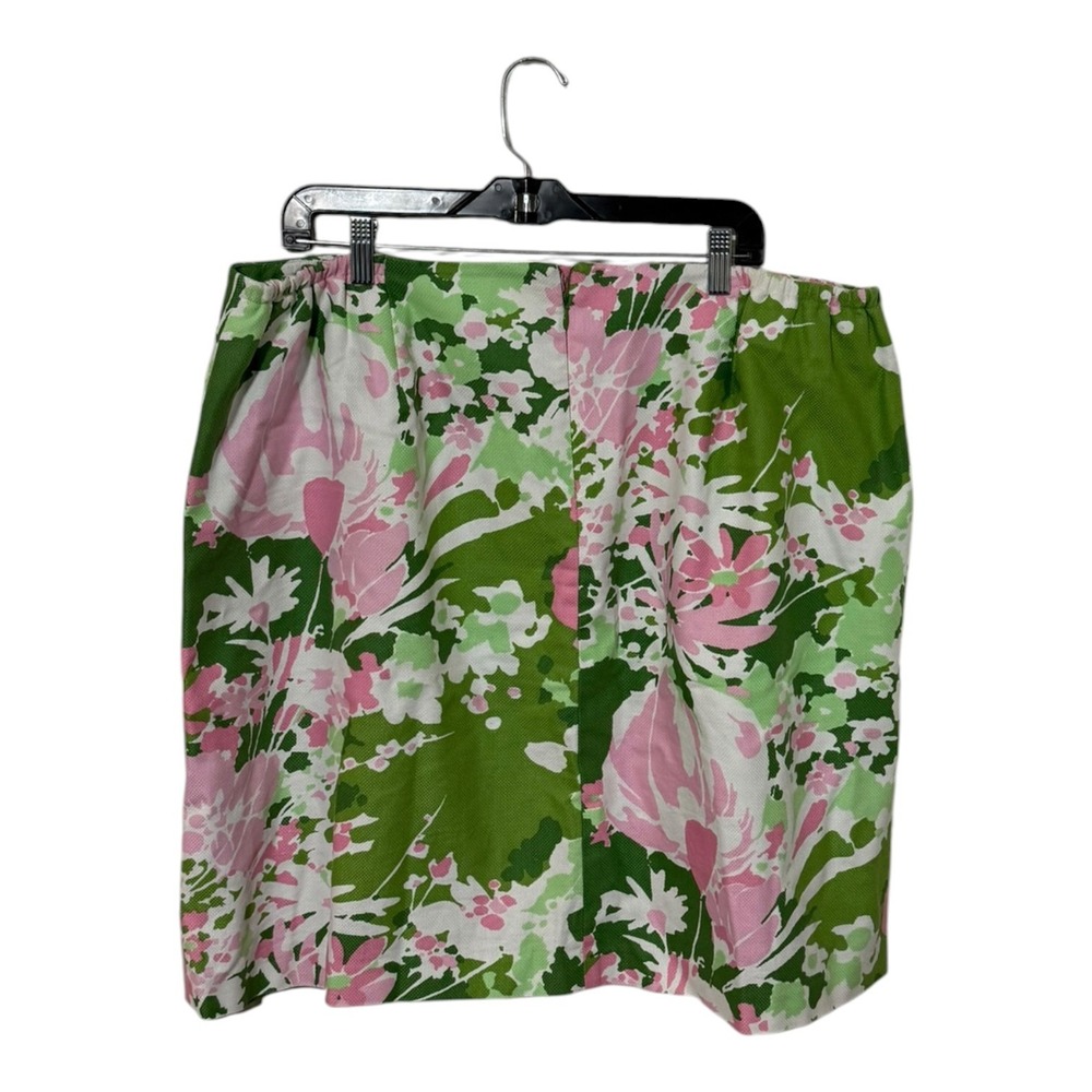 Talbots Womens 20W Floral Pencil Skirt Green Pink Cotton Pique Lined Knee Length - Picture 2 of 4